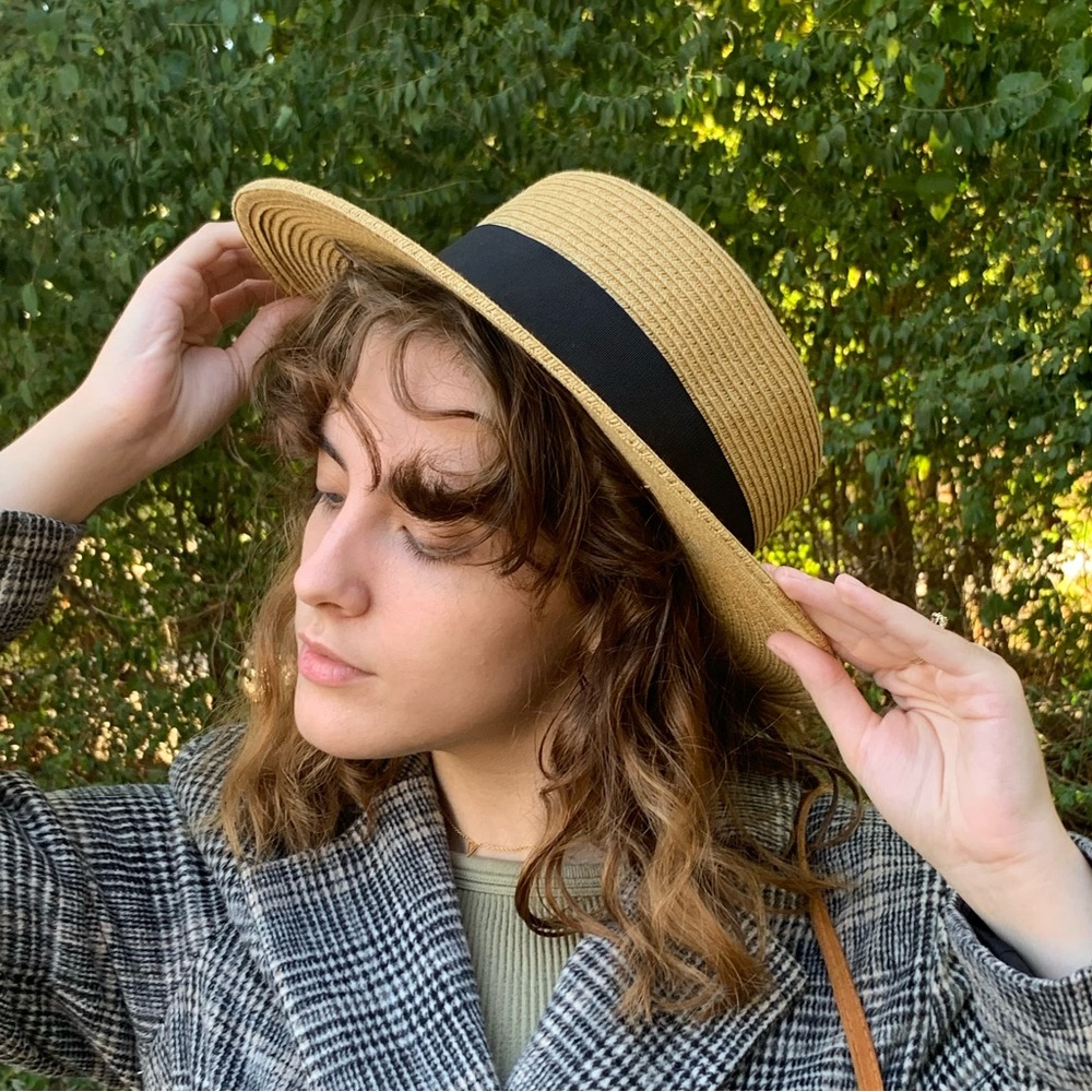 Target Spring woven hat with black ribbon